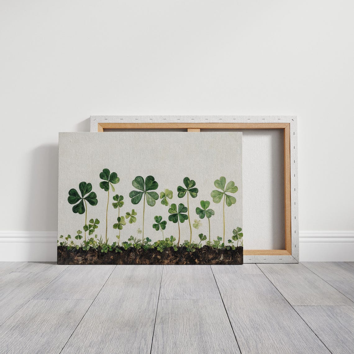 Green Clover Sprouts Rising From Dark Earth Botanical Spring Wall Art - Image 4