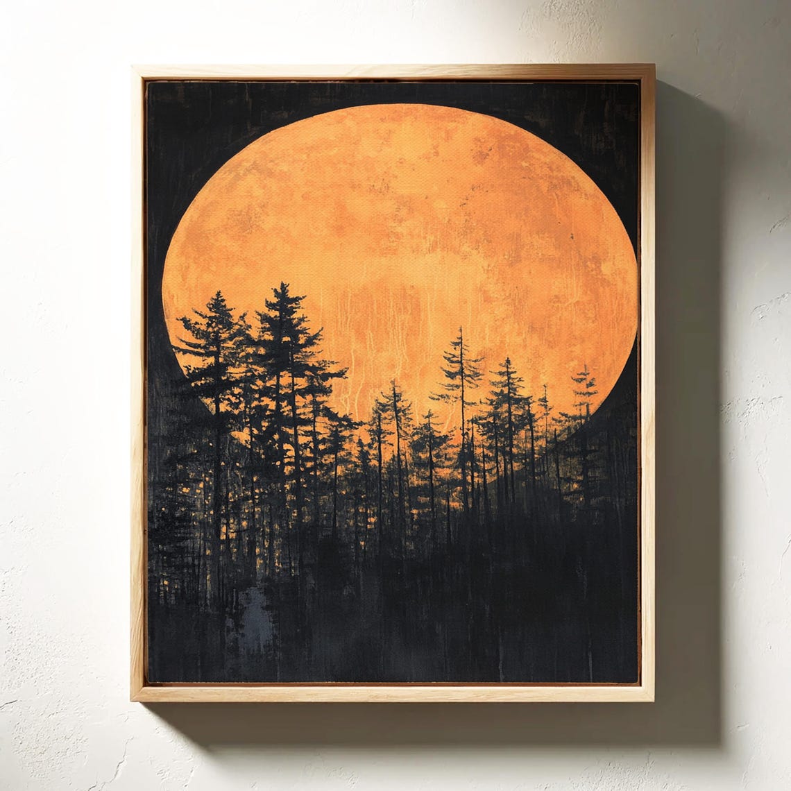 Giant Orange Moon Over Pine Forest Night Silhouette Celestial Poster - Image 4