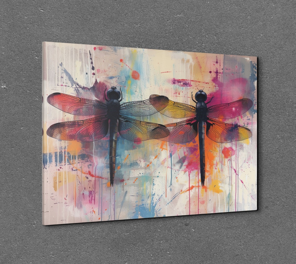 Pair of Colorful Dragonflies Rainbow Wings Pastel Nature Poster - Image 7