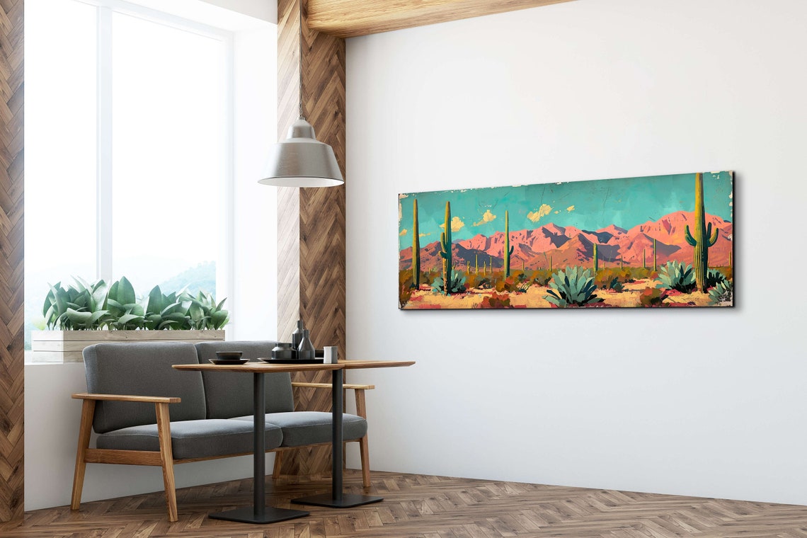 Panoramic Arizona Desert Saguaro Cactus Sunset Mountain Wall Art - Image 5