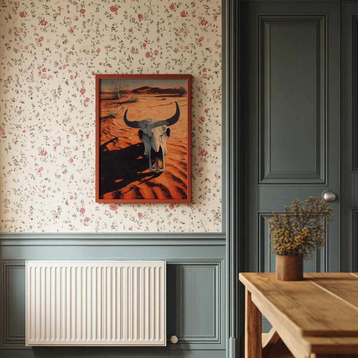 Buffalo Skull In Desert Sand Rustic Western Wall Art