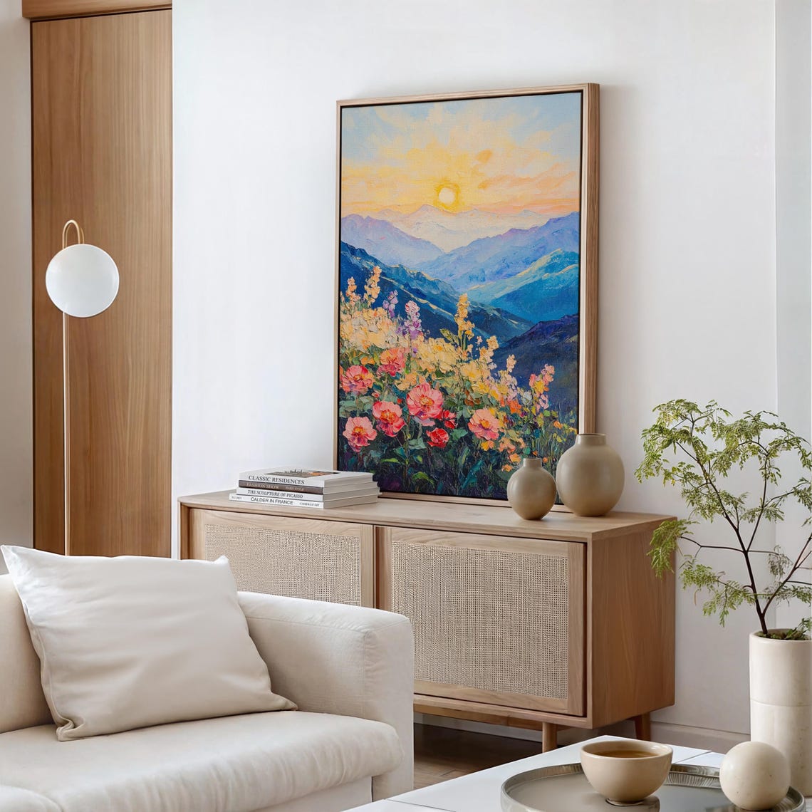 Sunlit Mountain Meadow Wildflowers Golden Sunrise Landscape Poster - Image 4