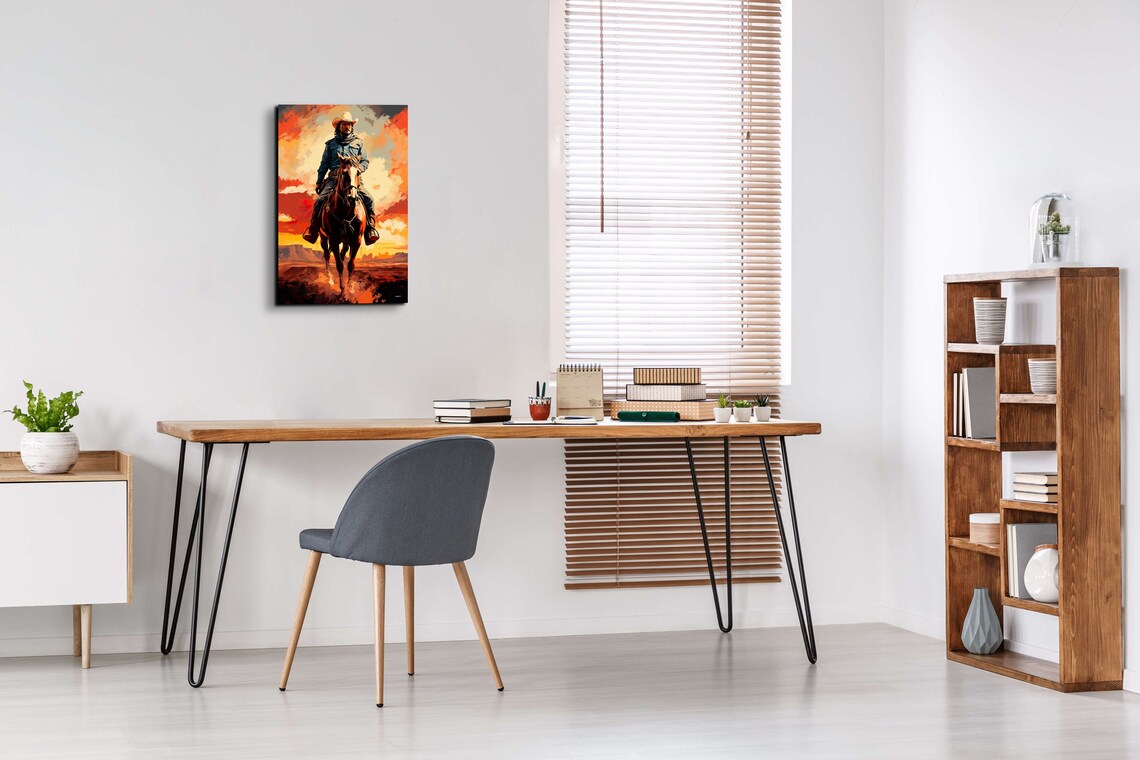 Cowboy Riding Into The Sunset, Southwestern Art Print - Image 6