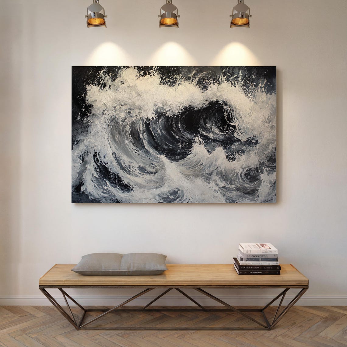 Monochrome Ocean Wave Crashing Dramatic Black White Seascape Poster - Image 4