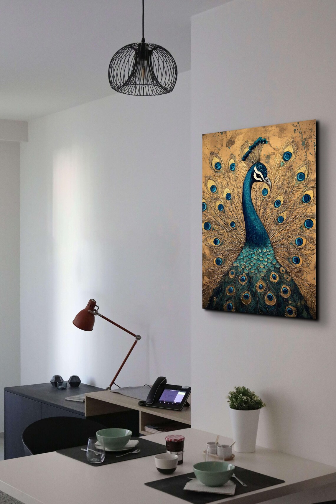 Peacock On Antique Gold Regal Plumage Elegant Bird Art Poster - Image 3