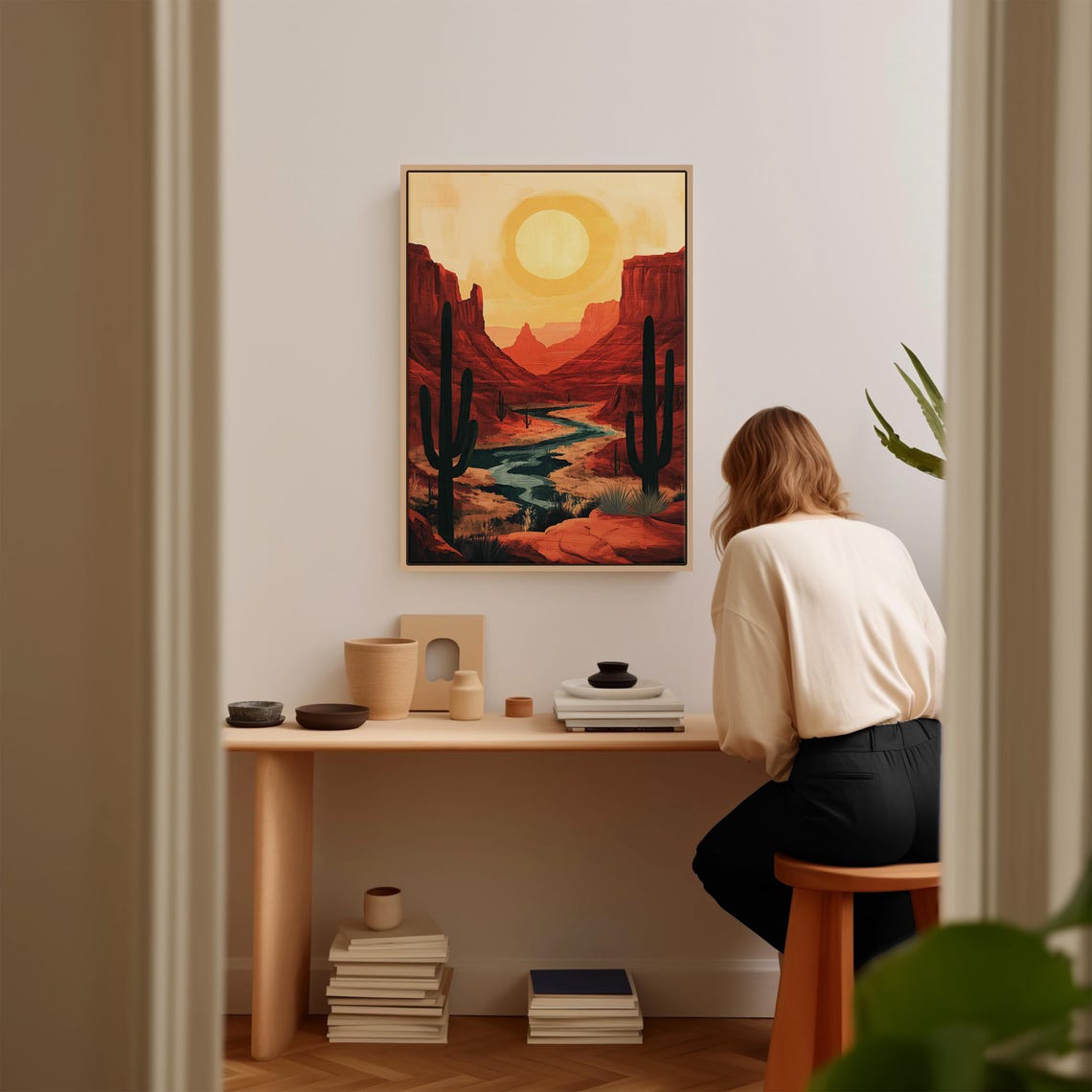 Bright Desert Canyon Under Full Sun With River Landscape Poster - Image 3
