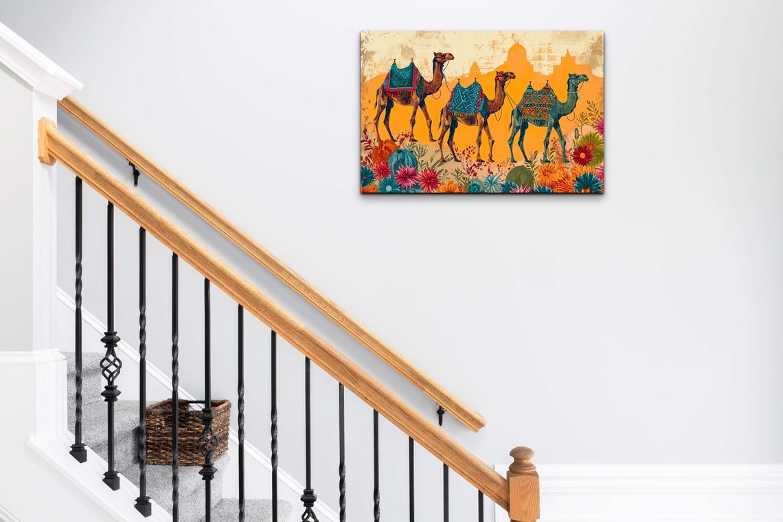 Three Decorated Camels Indian Desert Caravan Colorful Poster - Image 6