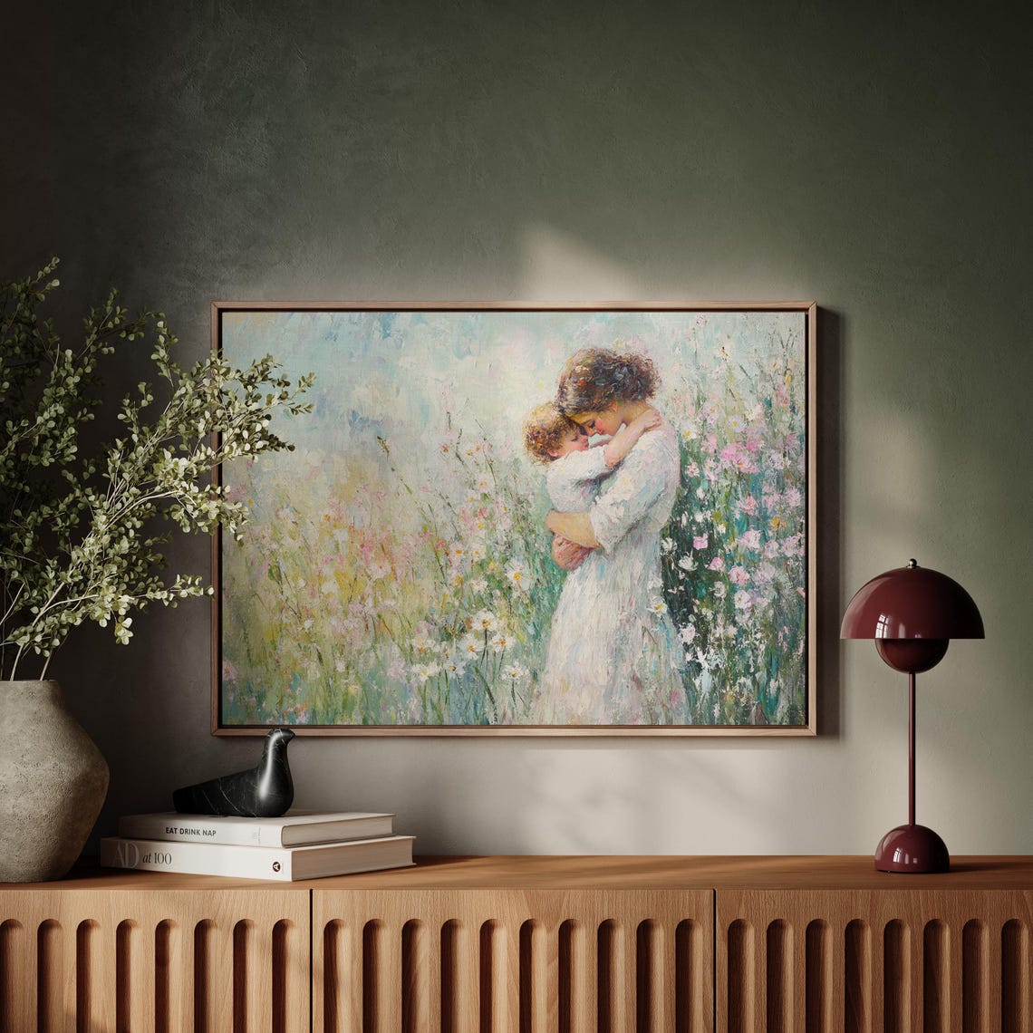 Mother Holding Child In Wildflower Field Tender Impressionist Wall Art - Image 4