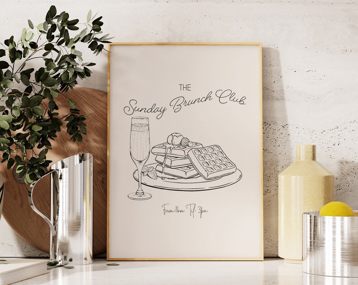 The Sunday Brunch Club Waffles Champagne Sketch Kitchen Art Poster