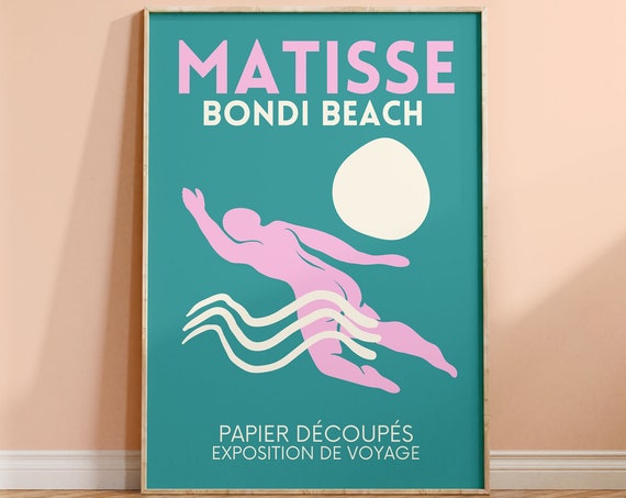 Bondi Beach Bright Travel Print Matisse Style Bold Colourful Trendy Abstract Travel Preppy Papier Dcoup Exhibition Sun Gallery Wall Art