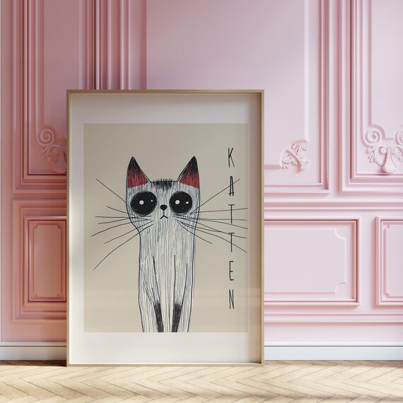 Quirky Cat Illustration Funny Kitten Poster