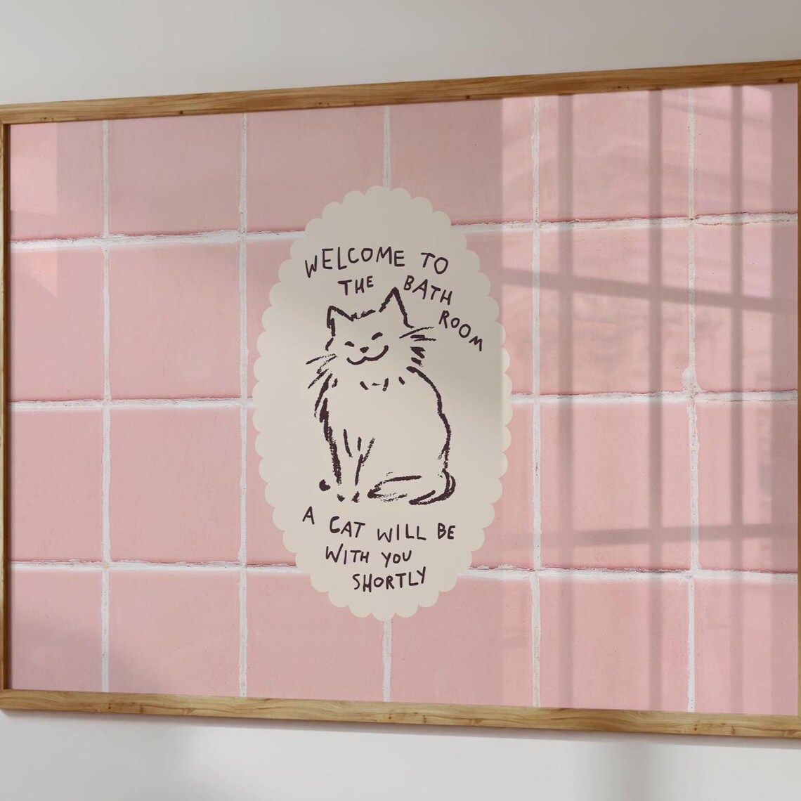 Funny Cat Bathroom Print, Quirky Pink Decor