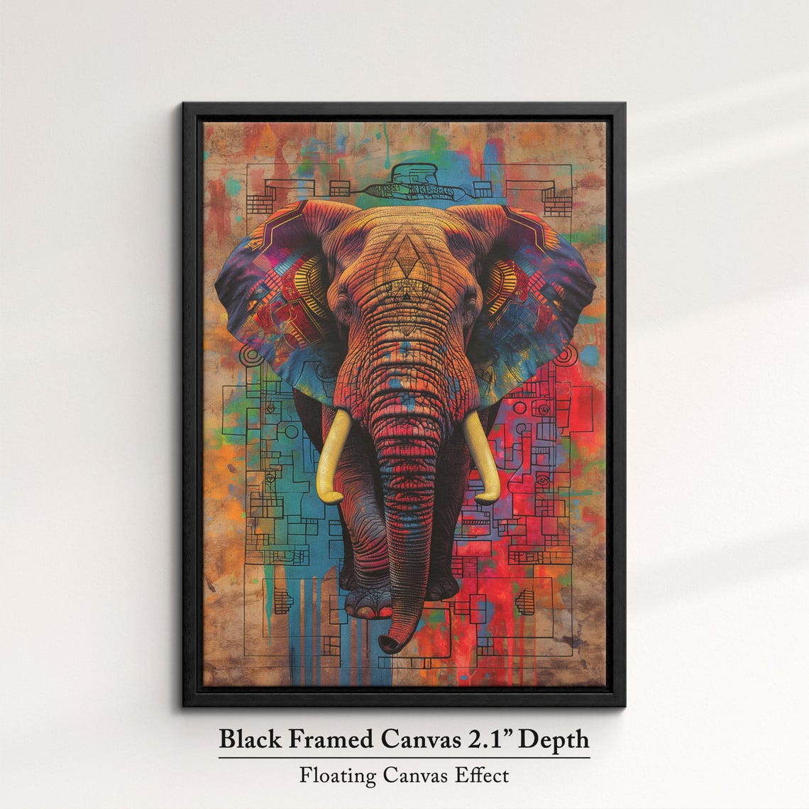Rustic Elephant Grunge Art Orange Red Tusker Urban Texture Wall Poster - Image 2