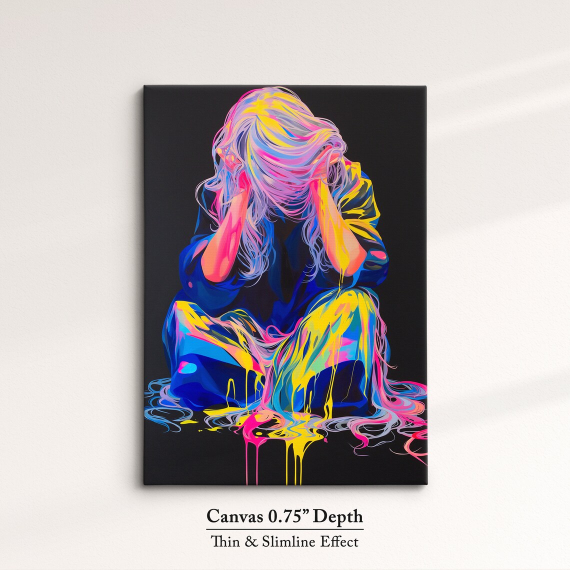 Neon Paint Splash Seated Woman With Long Flowing Hair Dark Art Poster - Image 4