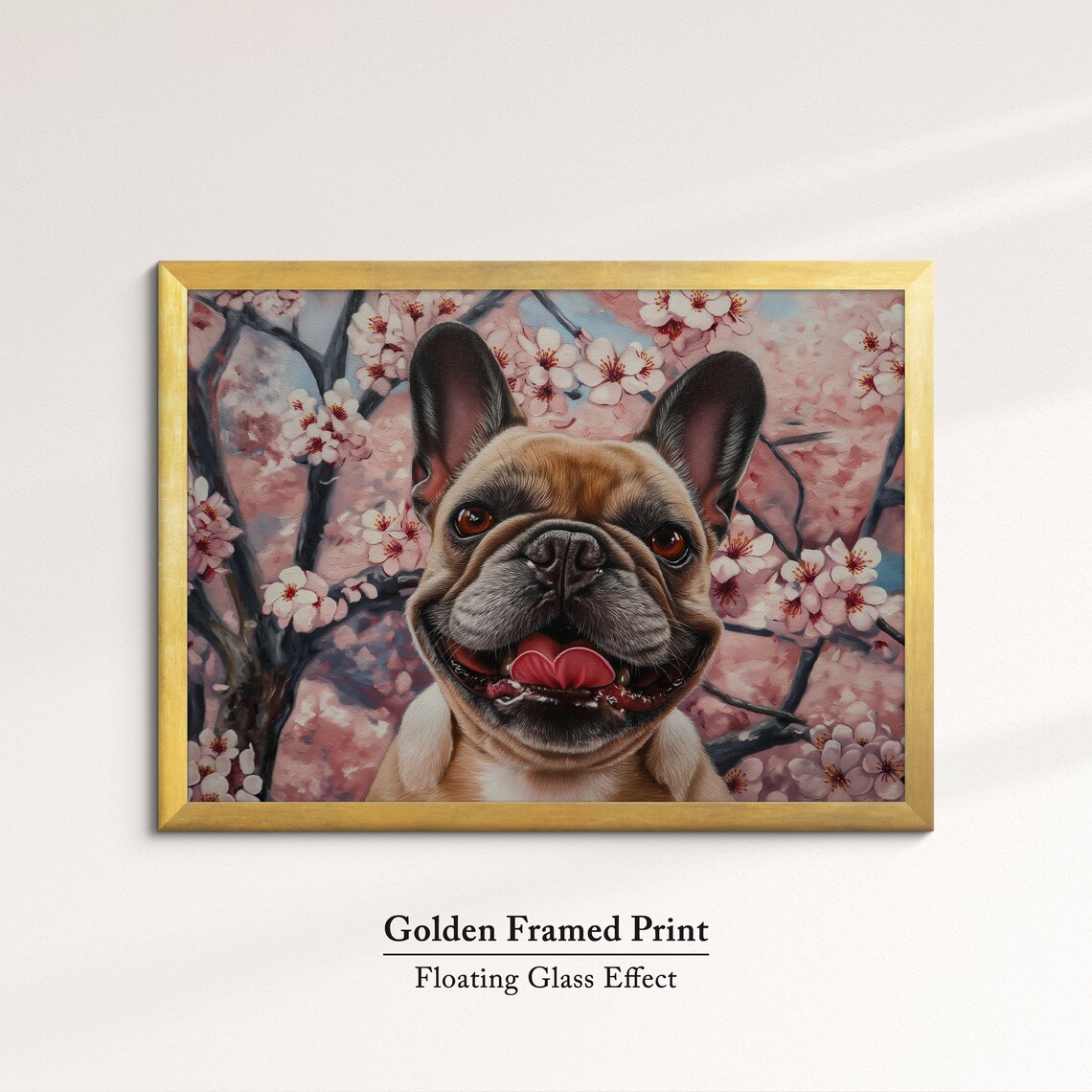 Grinning Fawn French Bulldog Face In Blooming Cherry Tree Art Poster - Image 5
