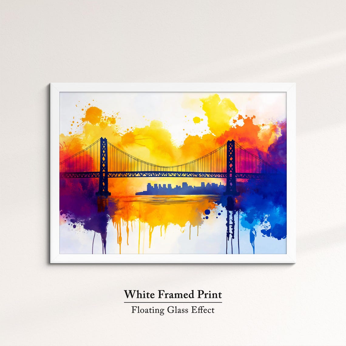 San Francisco Bay Bridge Silhouette Rainbow Sunset Watercolor Poster - Image 7