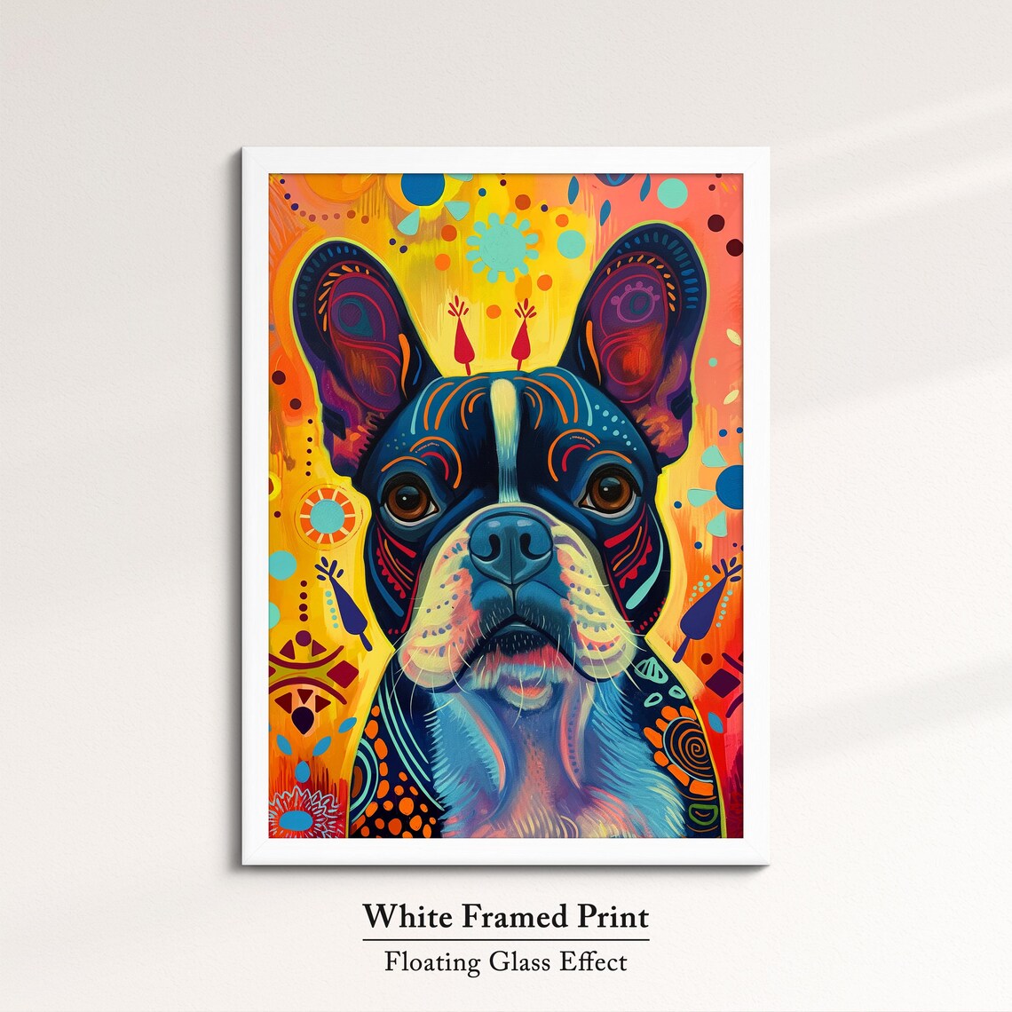 French Bulldog Folk Art Yellow Bright Playful Puppy Portrait Poster - Image 7