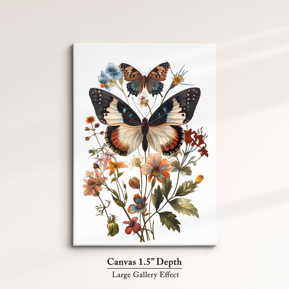 Vintage Botanical Butterflies With Wildflowers White Art Poster - Image 3