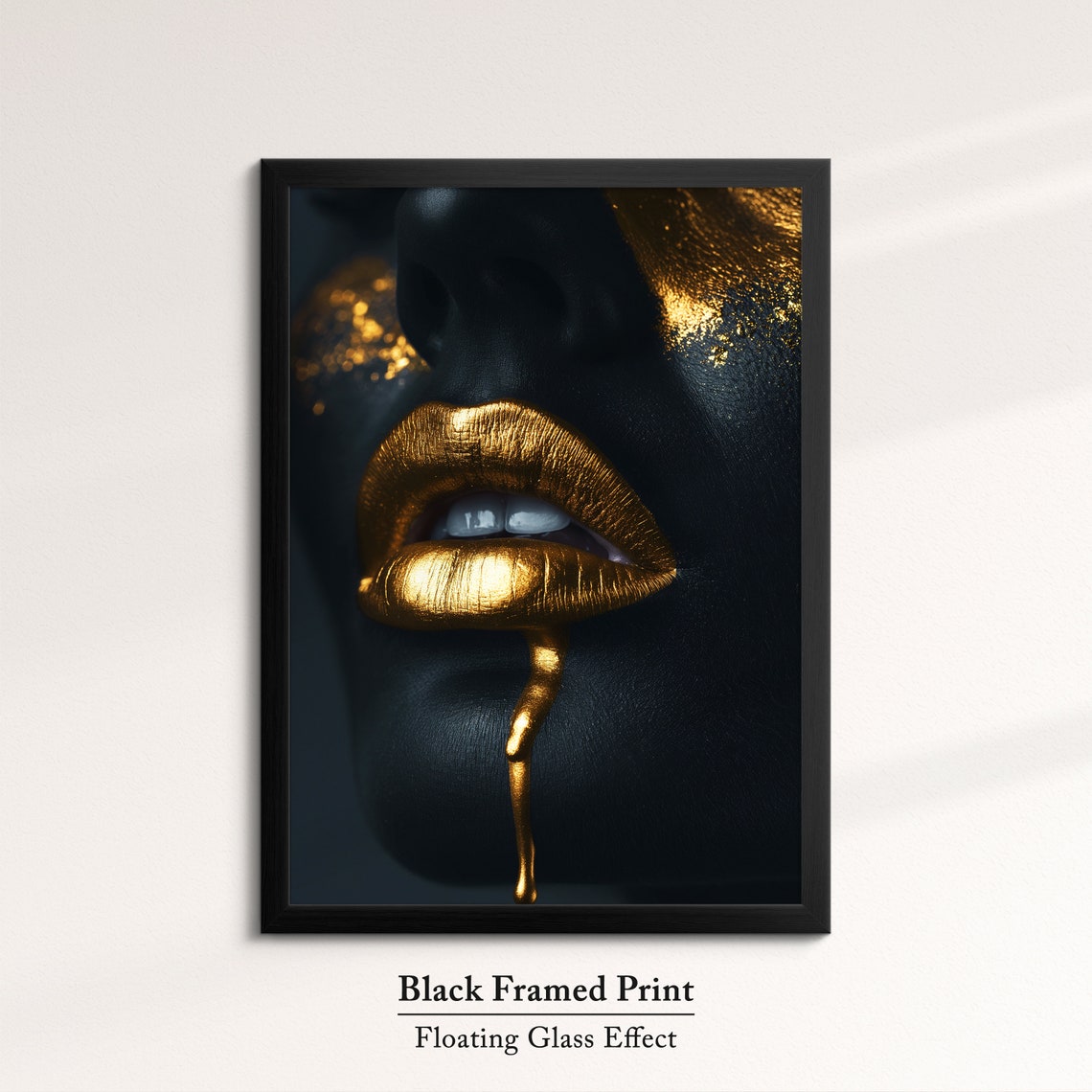 Golden Lips Dripping Gold Paint On Black Glam Beauty Wall Art Poster - Image 8