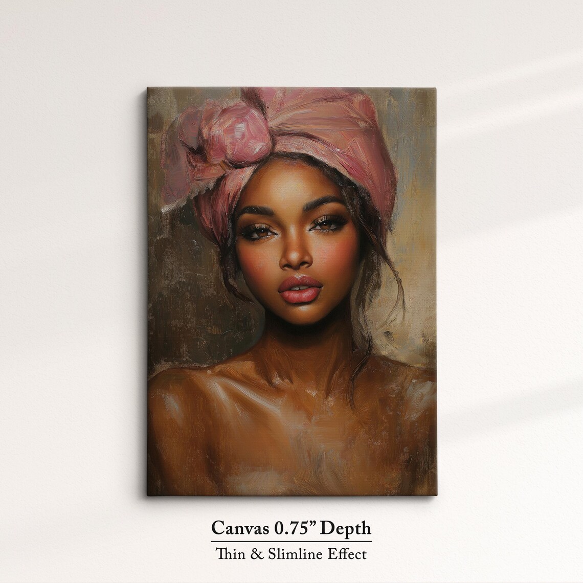 Serene Woman Portrait Art Elegant African Beauty Bohemian Wall Decor Rustic Home Art Print Neutral Tones Woman Oil Painting - Image 4