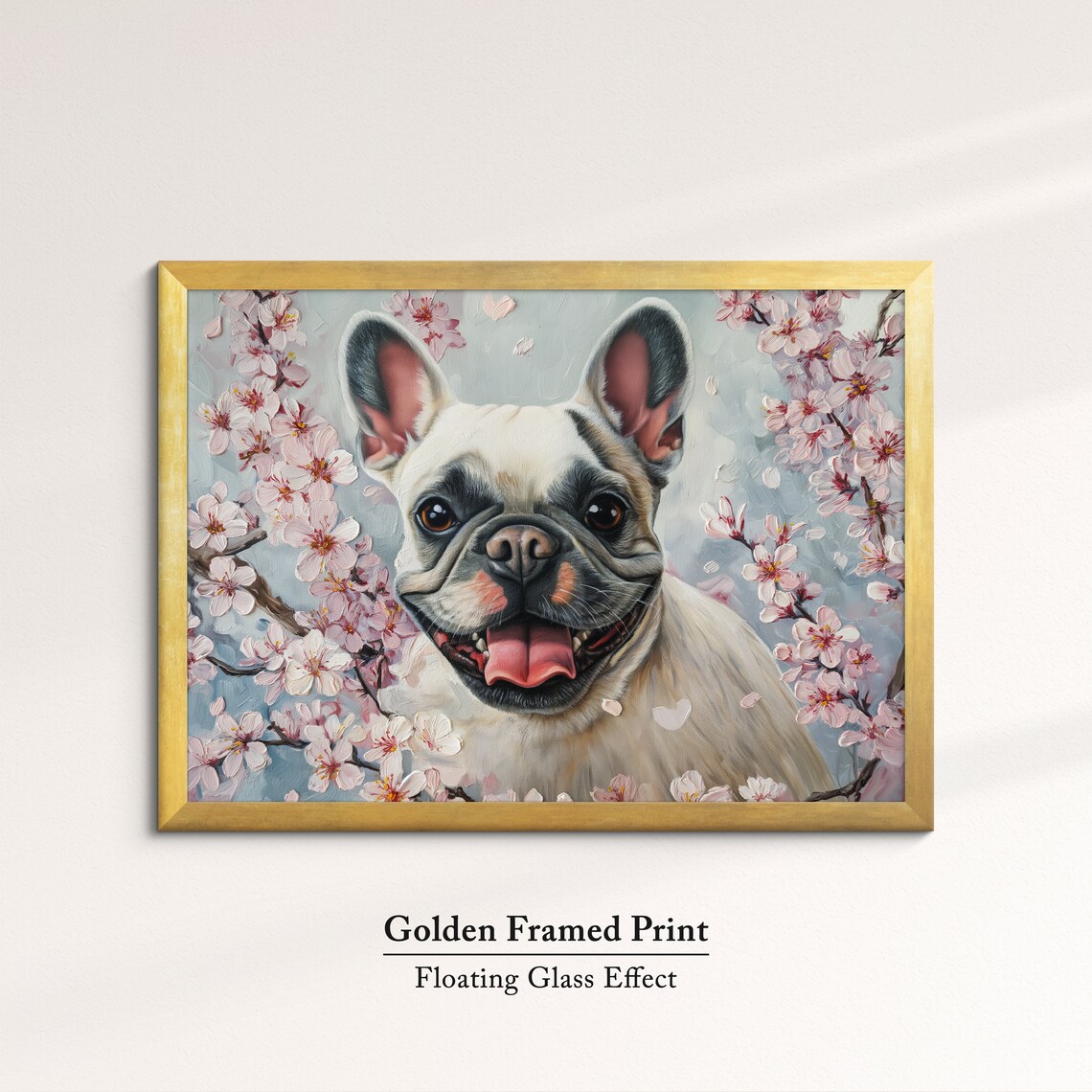 Cream French Bulldog Big Smile Among Pink Blossoms Soft Art Poster - Image 5