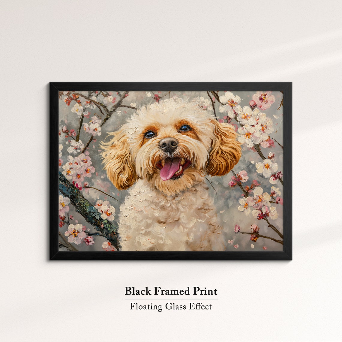 Smiling Golden Doodle In Pink Spring Blossoms Fluffy Dog Wall Poster - Image 8