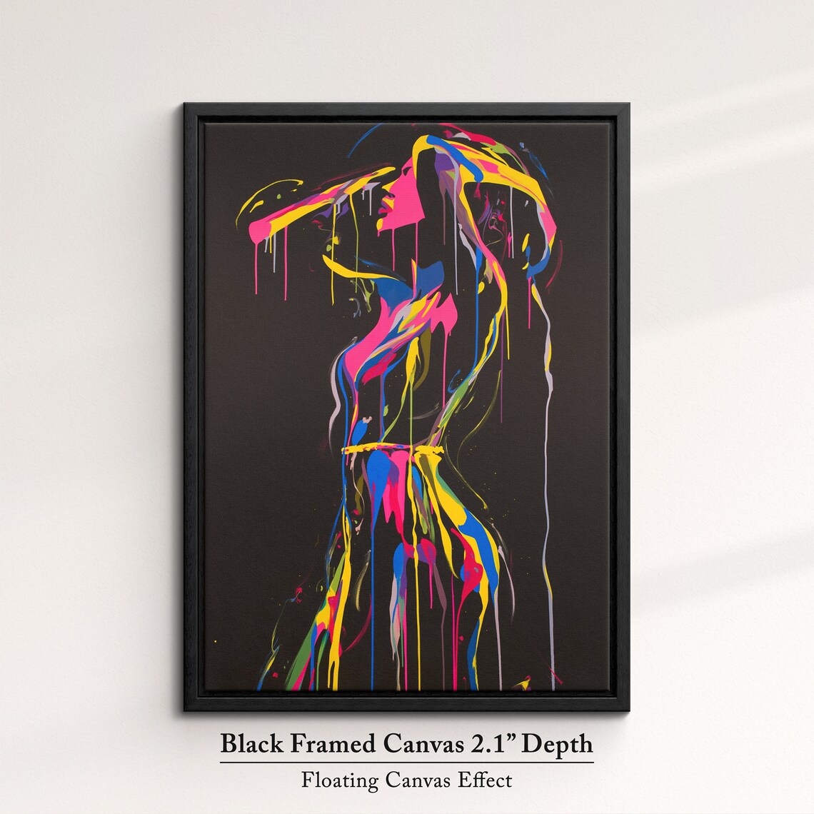 Neon Paint Splash Standing Woman With Flowing Hair Dark Art Poster - Image 2