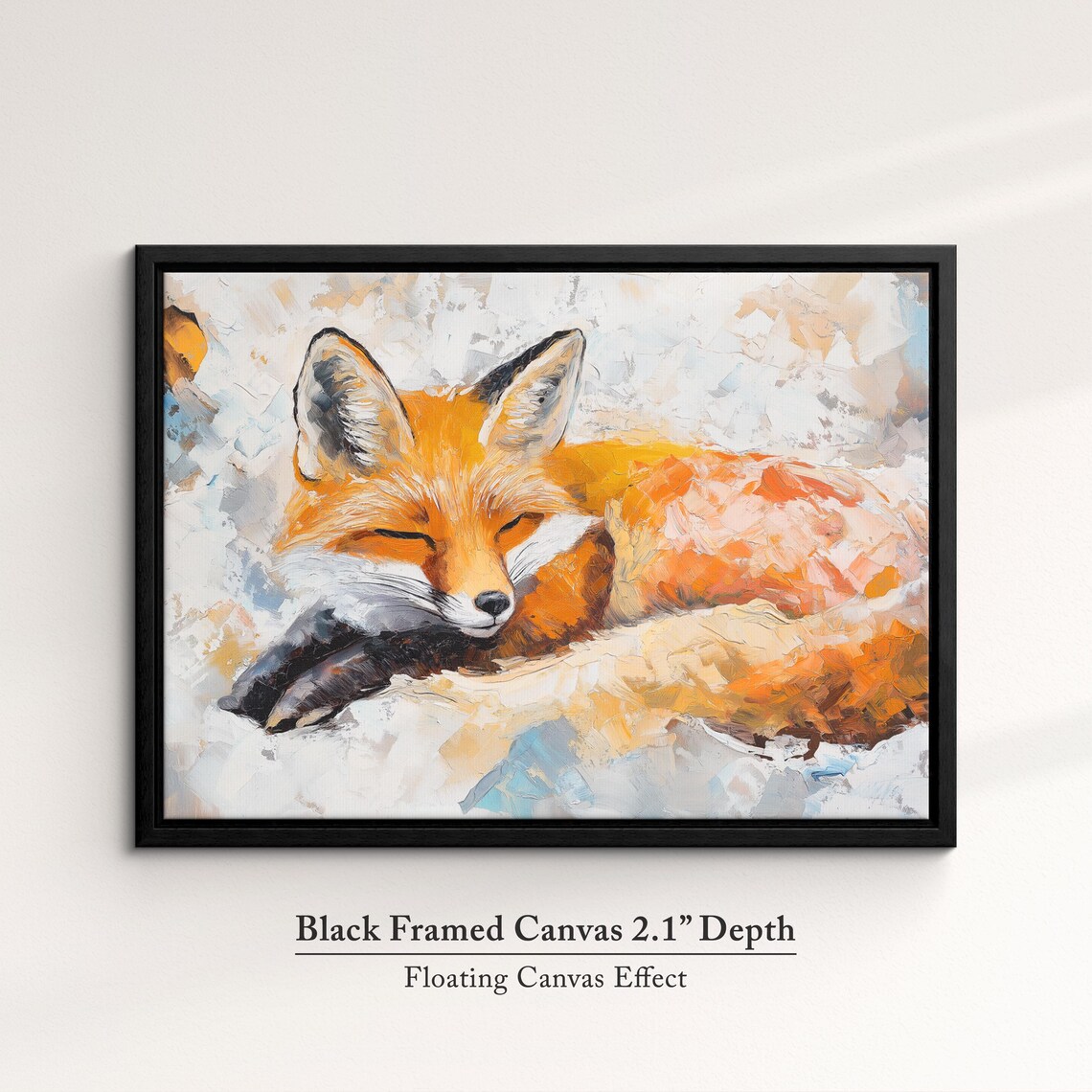 Sleeping Red Fox Abstract Oil Painting Cozy Wildlife Portrait Wall Art - Image 2