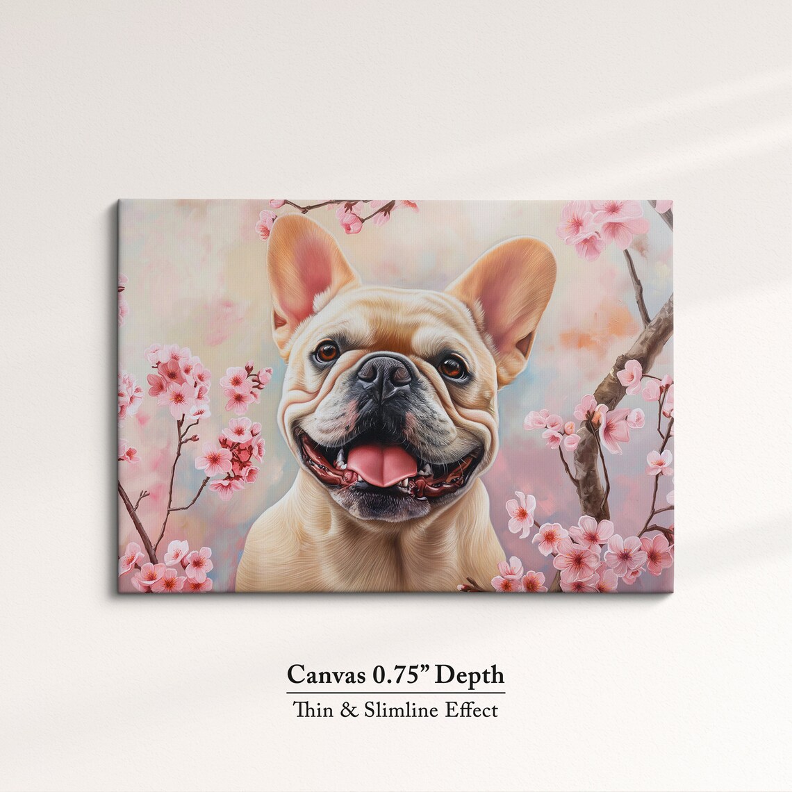 Fawn French Bulldog Grinning In Pink Cherry Blossom Joyful Pet Poster - Image 4