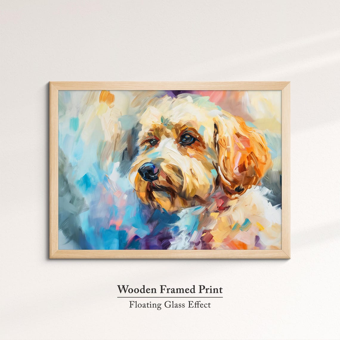 Cockapoo Portrait Apricot Wavy Coat Blue Pink Abstract Dog Poster - Image 6