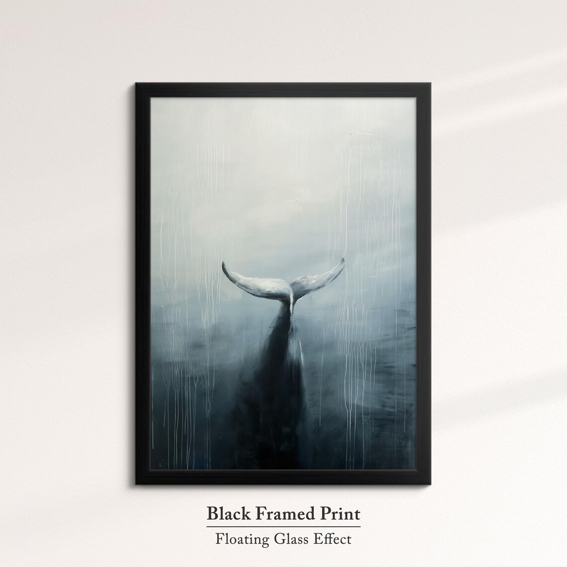Whale Tail Diving Misty Ocean Gray Minimalist Abstract Wall Art Poster - Image 8