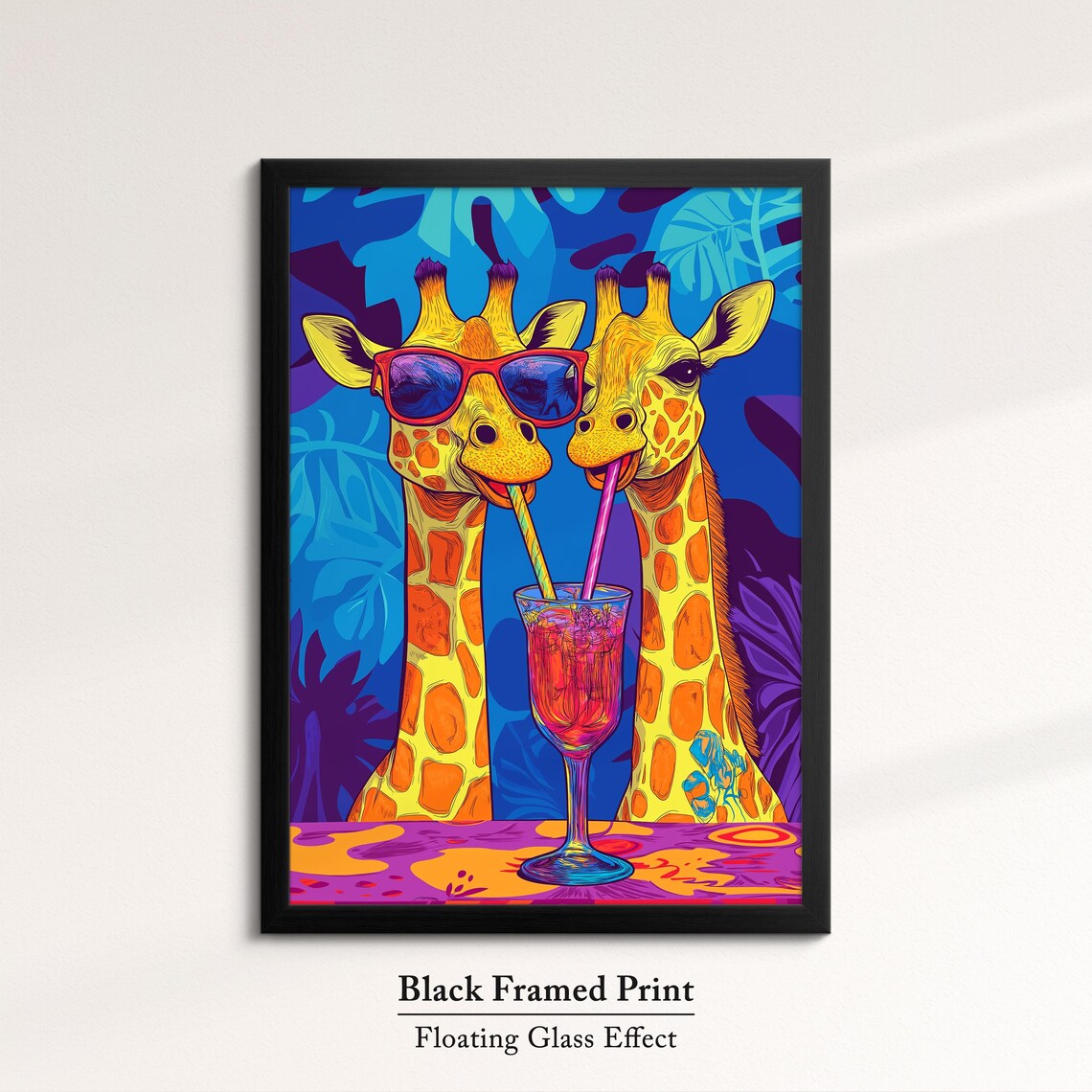 Two Giraffes Sharing Cocktail Sunglasses Fun Pop Art Safari Party Poster - Image 8