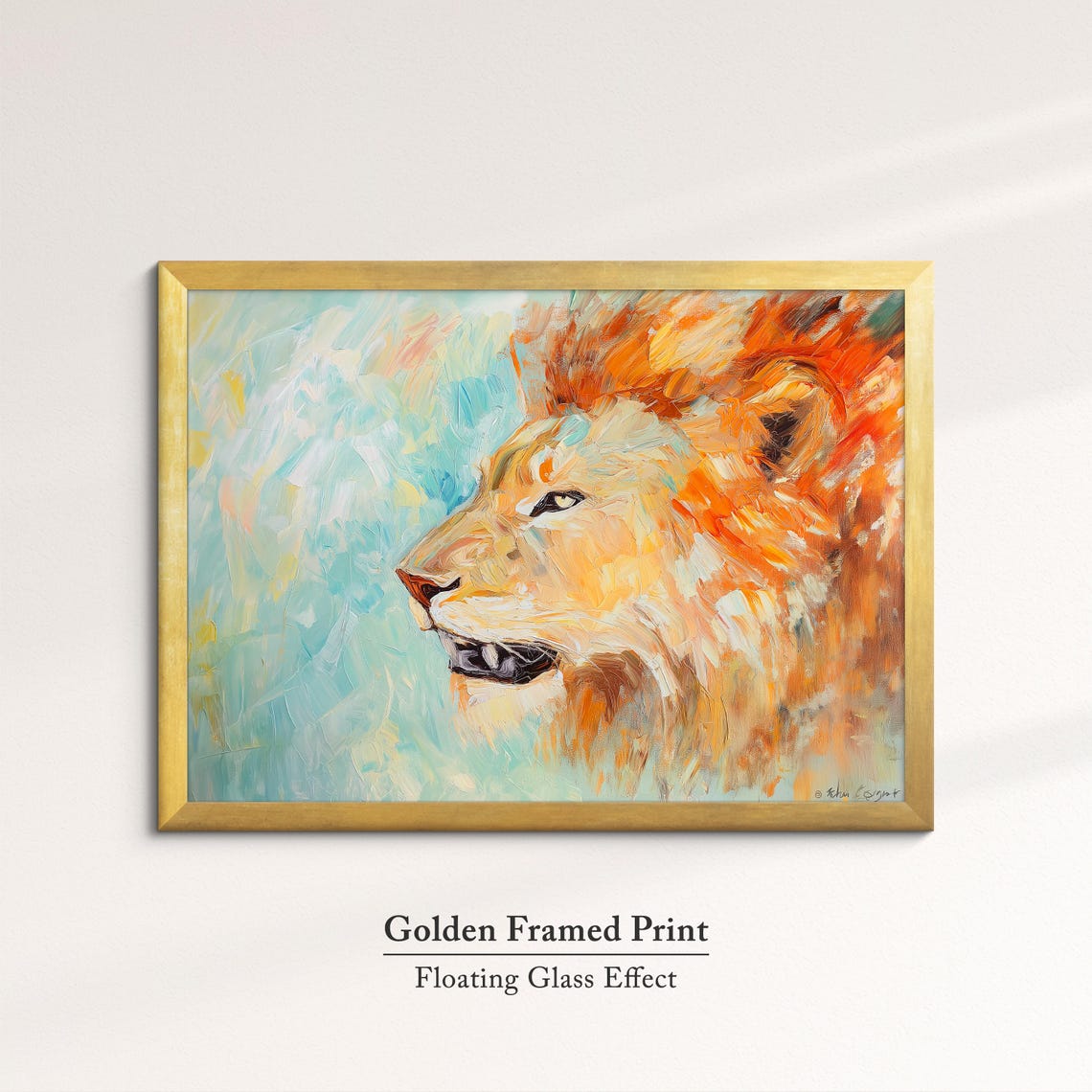 Lion Abstract Oil Painting Fiery Mane Roaring Profile Wildlife Poster - Image 5