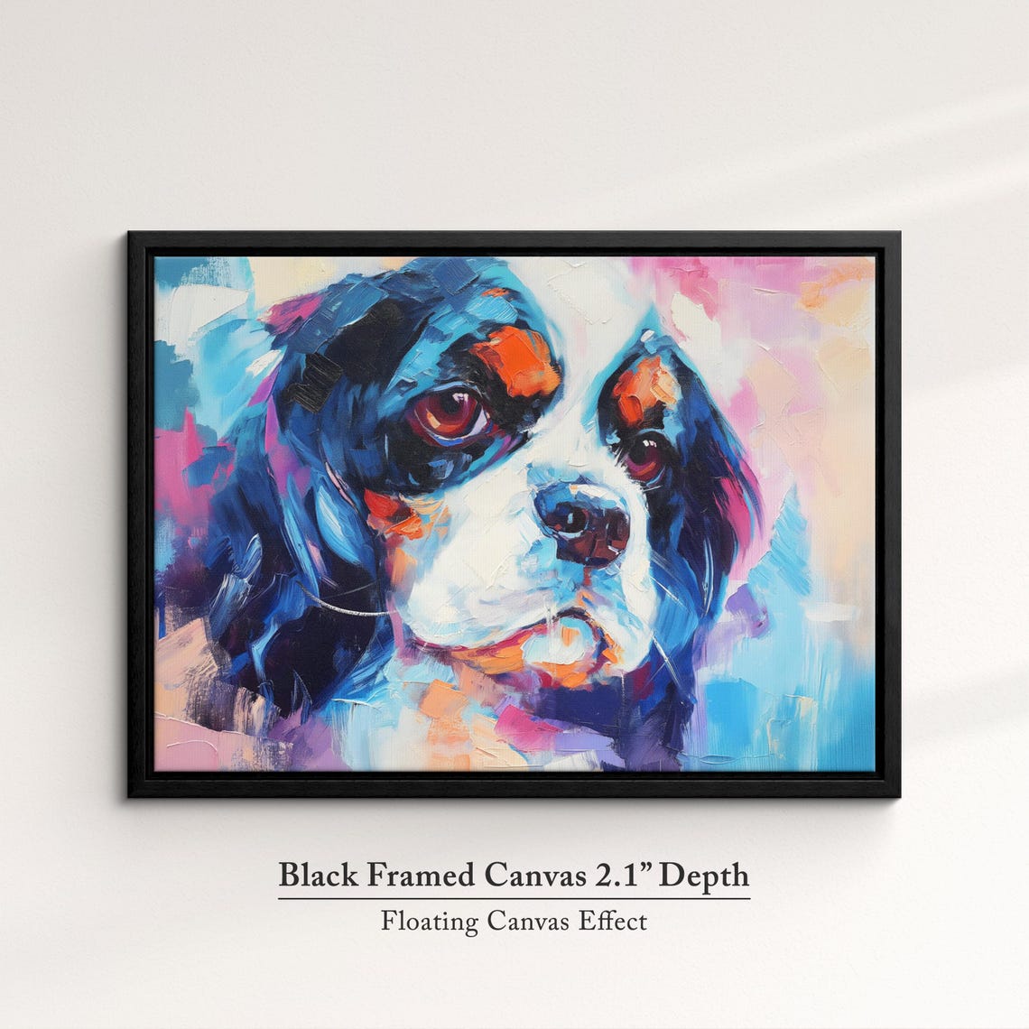 Cavalier King Charles Spaniel Face Front Blue Pink Abstract Dog Poster - Image 2