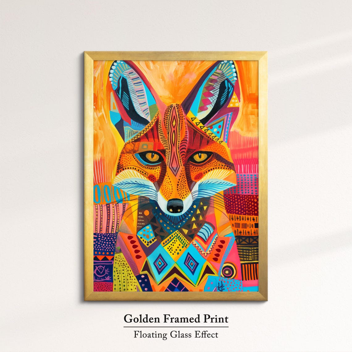 Colorful Fox Face Folk Art Patchwork Bright Orange Animal Wall Poster - Image 5