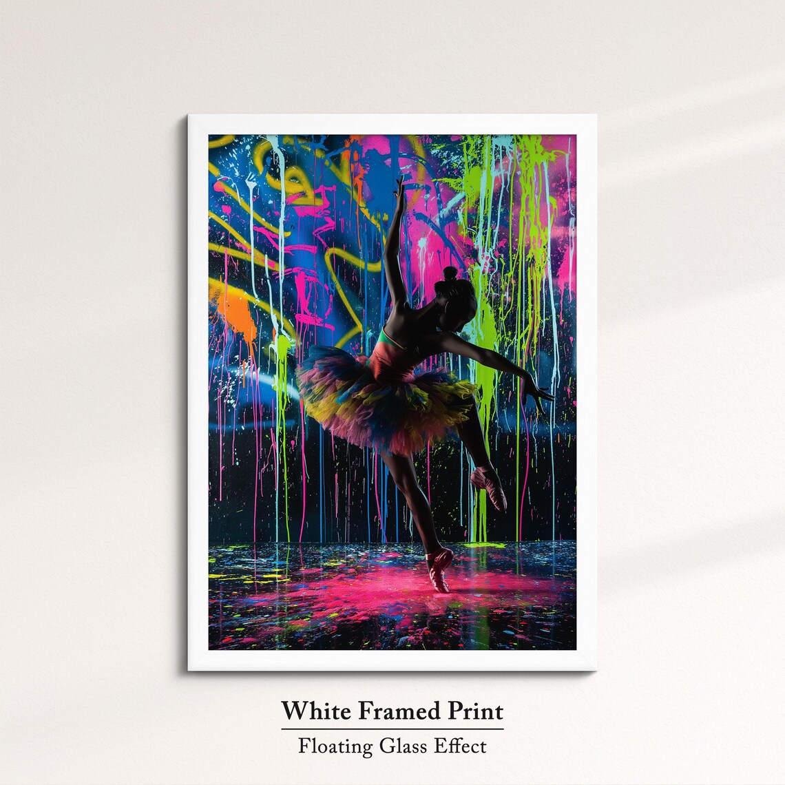 Ballerina Leap Rainbow Tutu Neon Graffiti Splatter Dance Wall Art Poster - Image 7