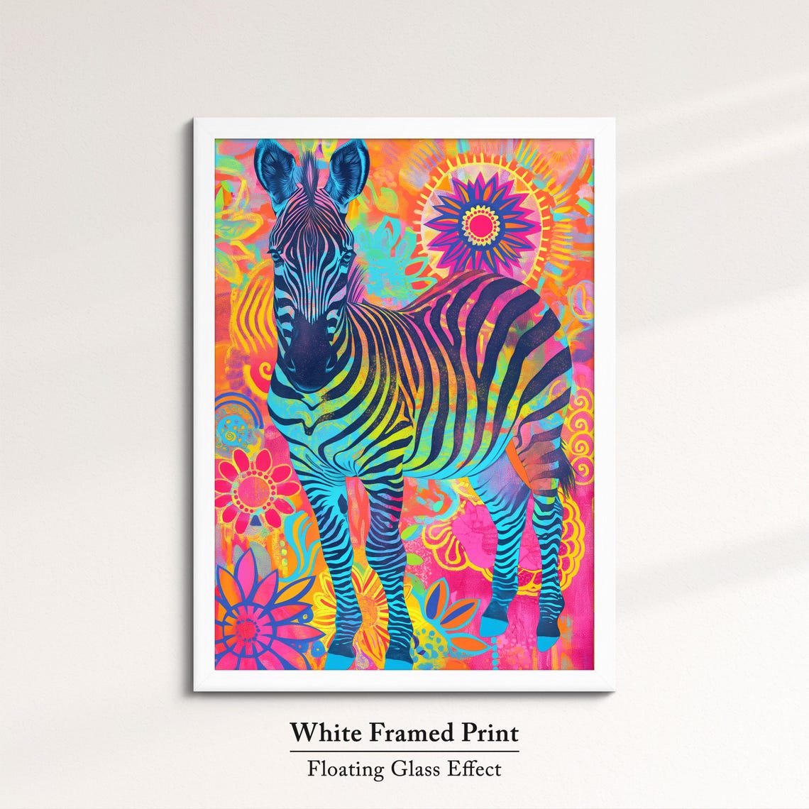 Zebra Rainbow Psychedelic Standing Full Body Floral Portrait Poster - Image 7