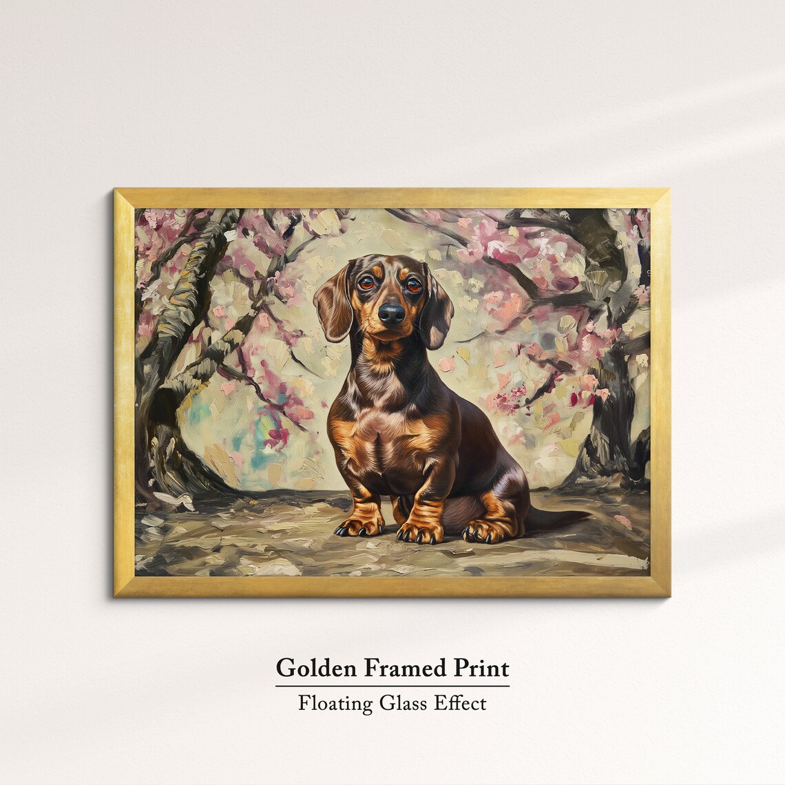 Black And Tan Dachshund Sitting Among Cherry Blossoms Oil Art Poster - Image 5