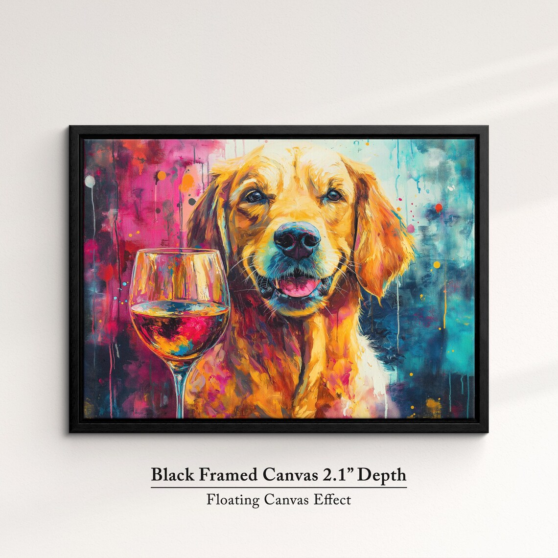 Golden Retriever Red Wine Glass Magenta Teal Watercolor Dog Art Print - Image 2