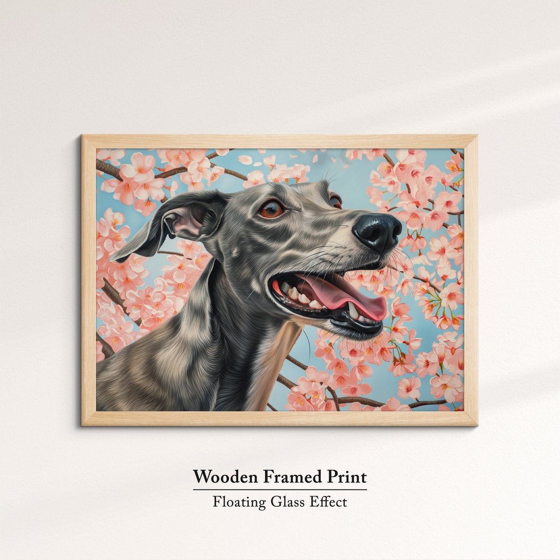 Grey Greyhound Side Profile Smiling In Cherry Blossoms Spring Poster - Image 6