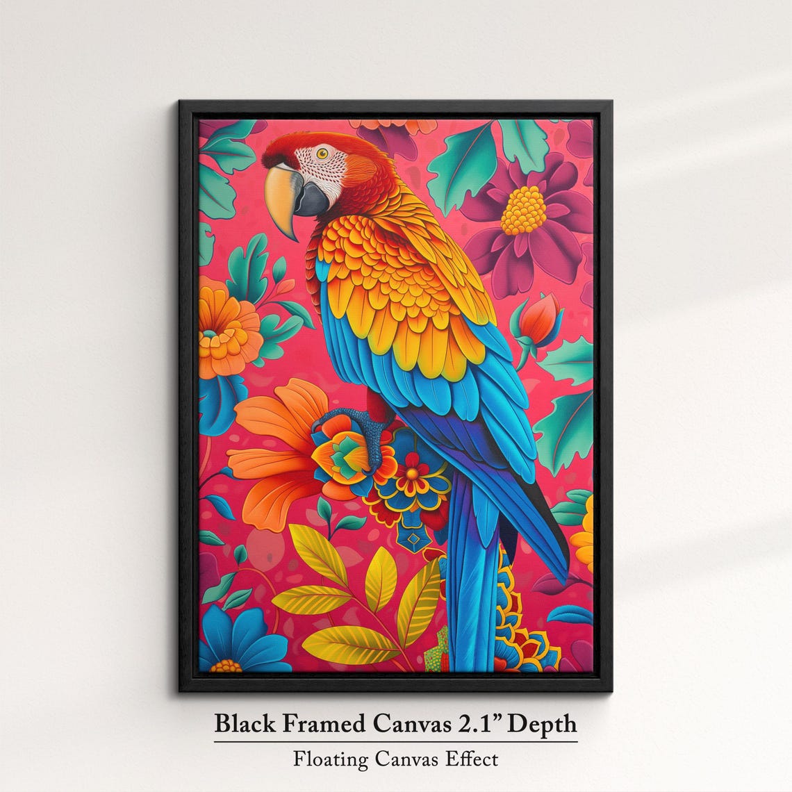 Scarlet Macaw Parrot Coral Pink Floral Bloom Bright Bird Wall Poster - Image 2