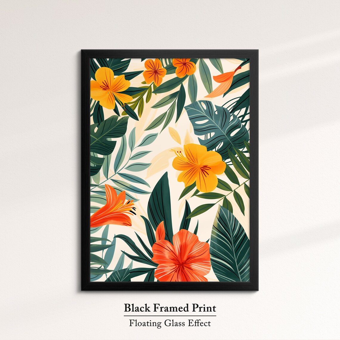 Tropical Leaves And Orange Hibiscus Botanical Pattern Wall Art Poster - Image 8