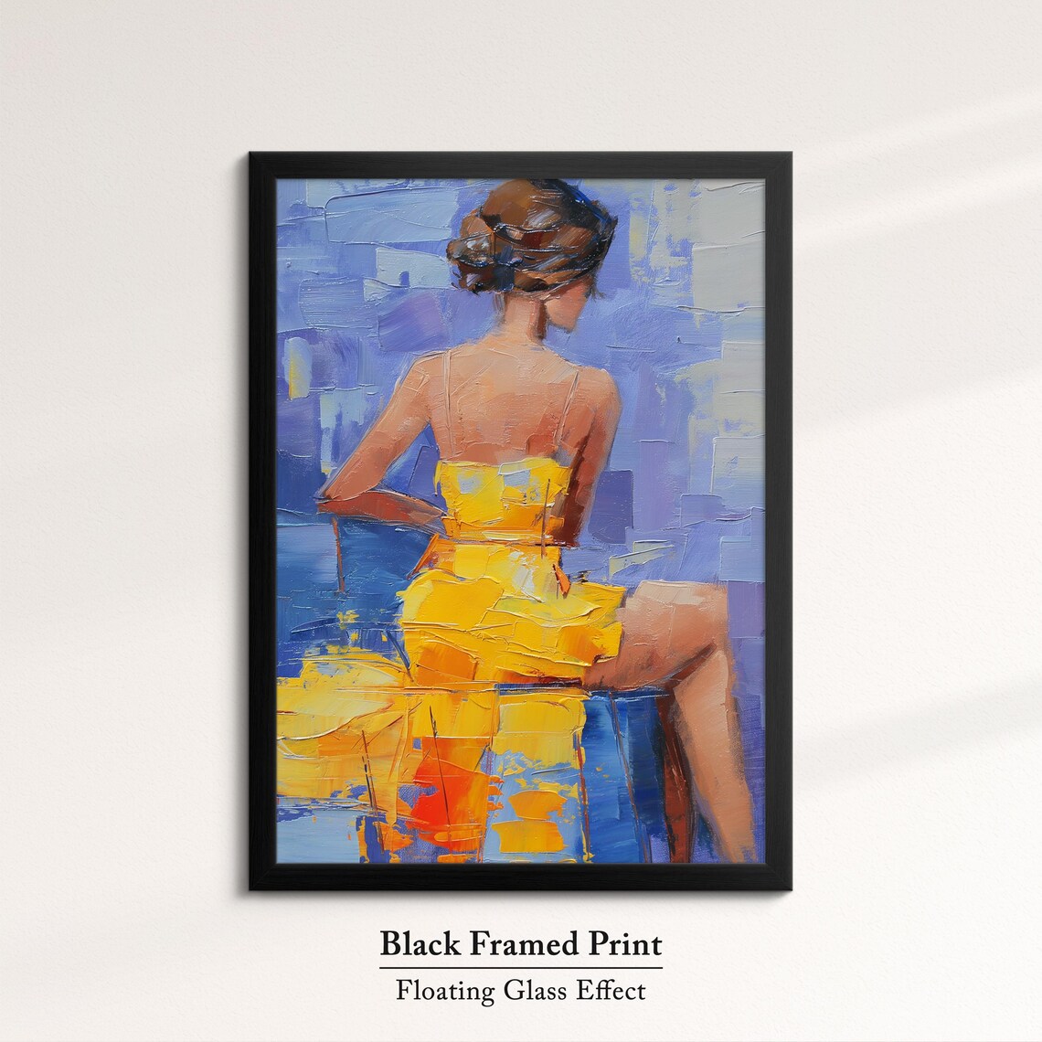 Woman Yellow Dress Seated Palette Knife Painting Colorful Wall Art Poster - Image 8