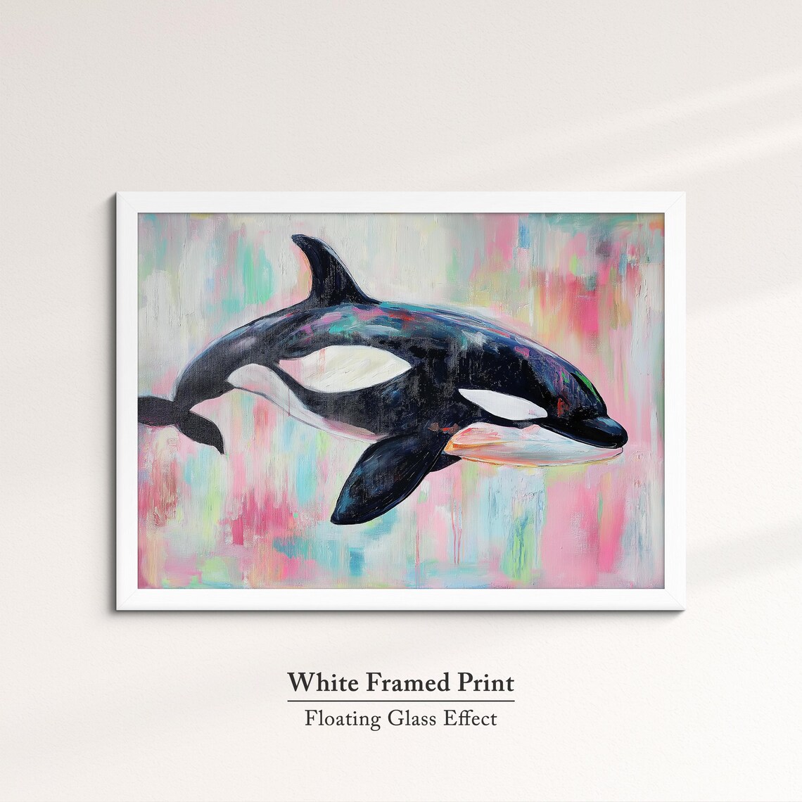 Orca Killer Whale Abstract Pastel Oil Painting Pink Wildlife Wall Art - Image 7