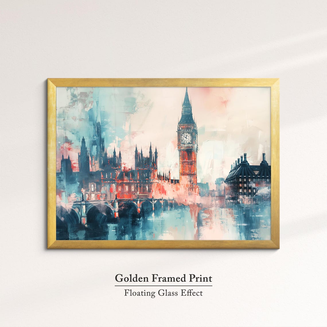 London Big Ben Abstract Oil Painting Misty Red Teal Thames Poster - Image 5