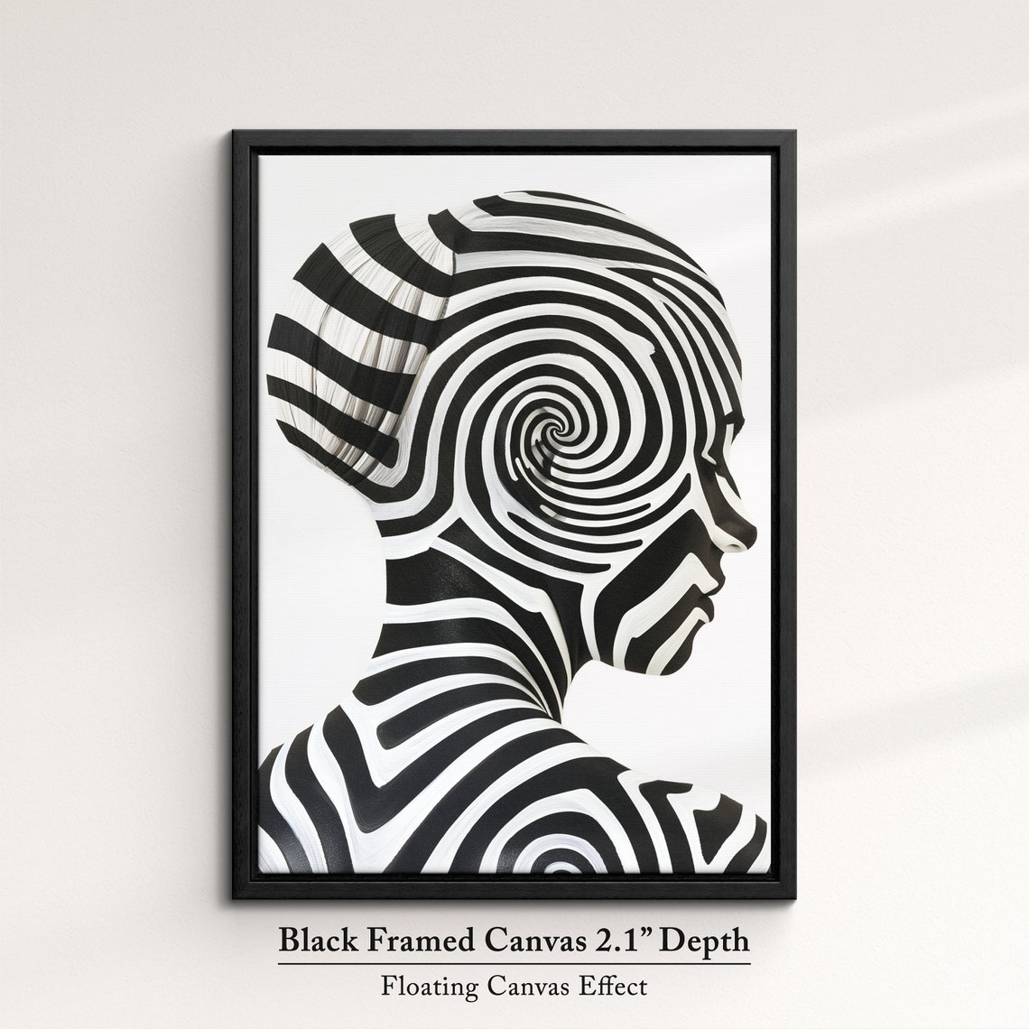 Black And White Spiral Optical Illusion Face Profile Modern Art Poster - Image 2