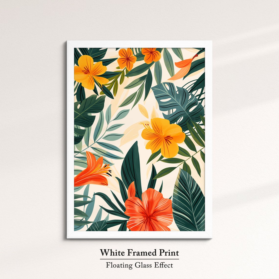 Tropical Leaves And Orange Hibiscus Botanical Pattern Wall Art Poster - Image 7