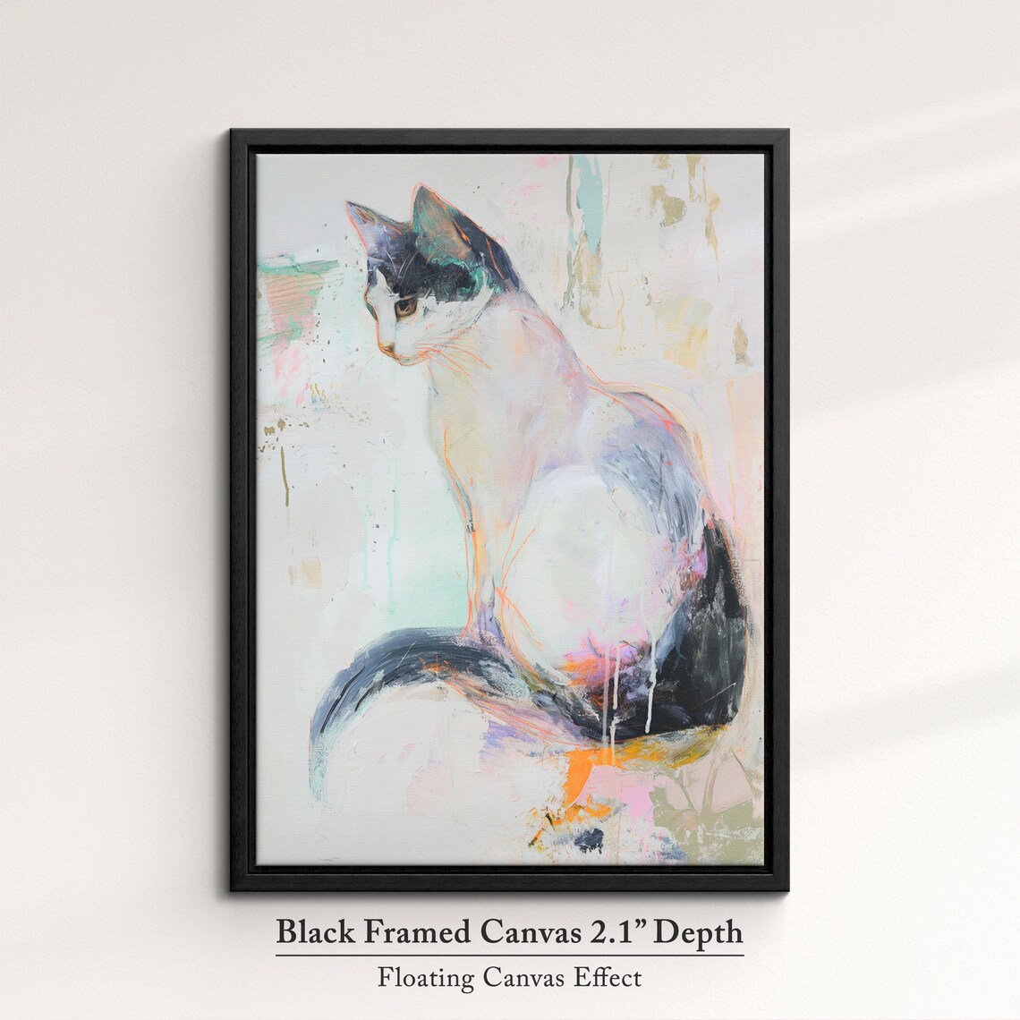 White Cat Sitting Pastel Abstract Oil Painting Elegant Pet Wall Art Poster - Image 2