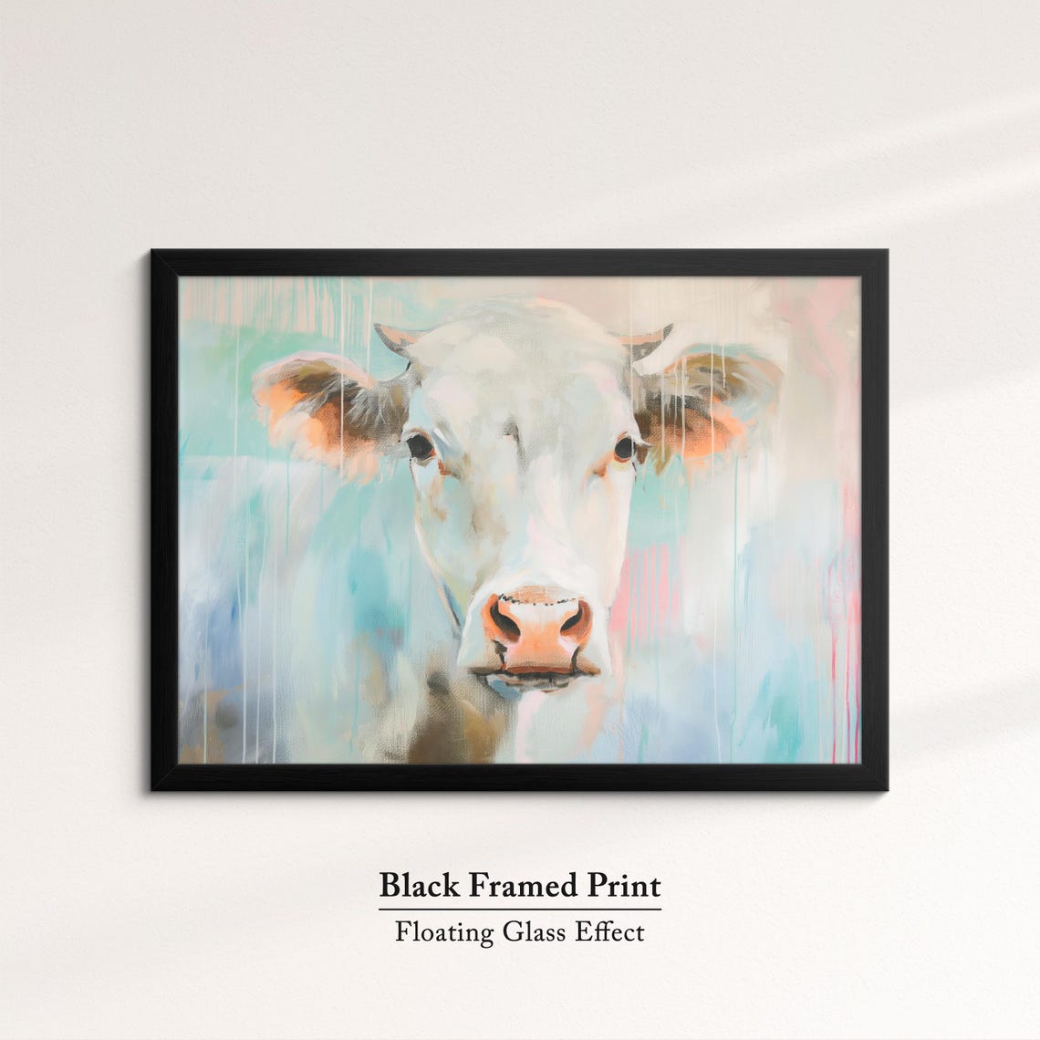 White Cow Soft Pastel Abstract Portrait Farm Animal Wall Art Poster - Image 8