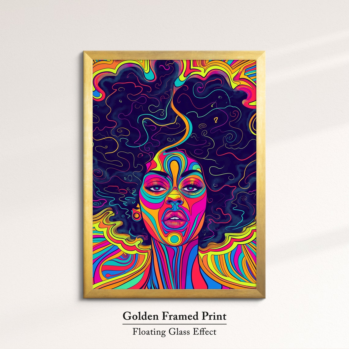 Psychedelic Afro Woman Portrait In Rainbow Colors On Black Art Poster - Image 5